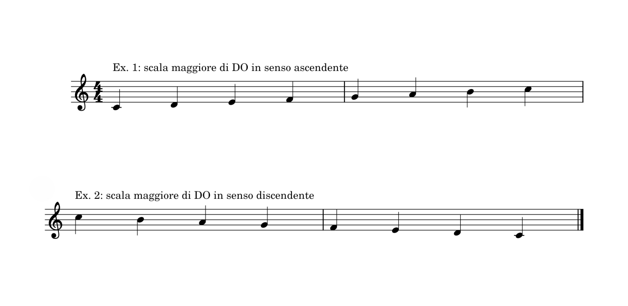 esercizio 1: scala maggiore di do in senso ascendente: do re mi fa sol la si do esercizio 2: scala maggiore di do in senso discendente: do si la sol fa mi re do